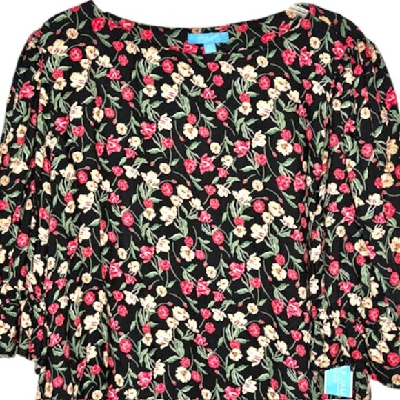 DRAPER JAMES RSVP™ Cinched Elbow Sleeve Floral Top - Black/Multi - XL - Picture 3 of 10